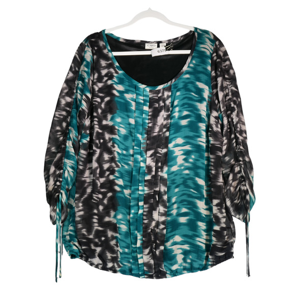 Cato Blouse Womens Size 18w 20w Green Black Ruched Pleated Lined Classic Career - Picture 1 of 8